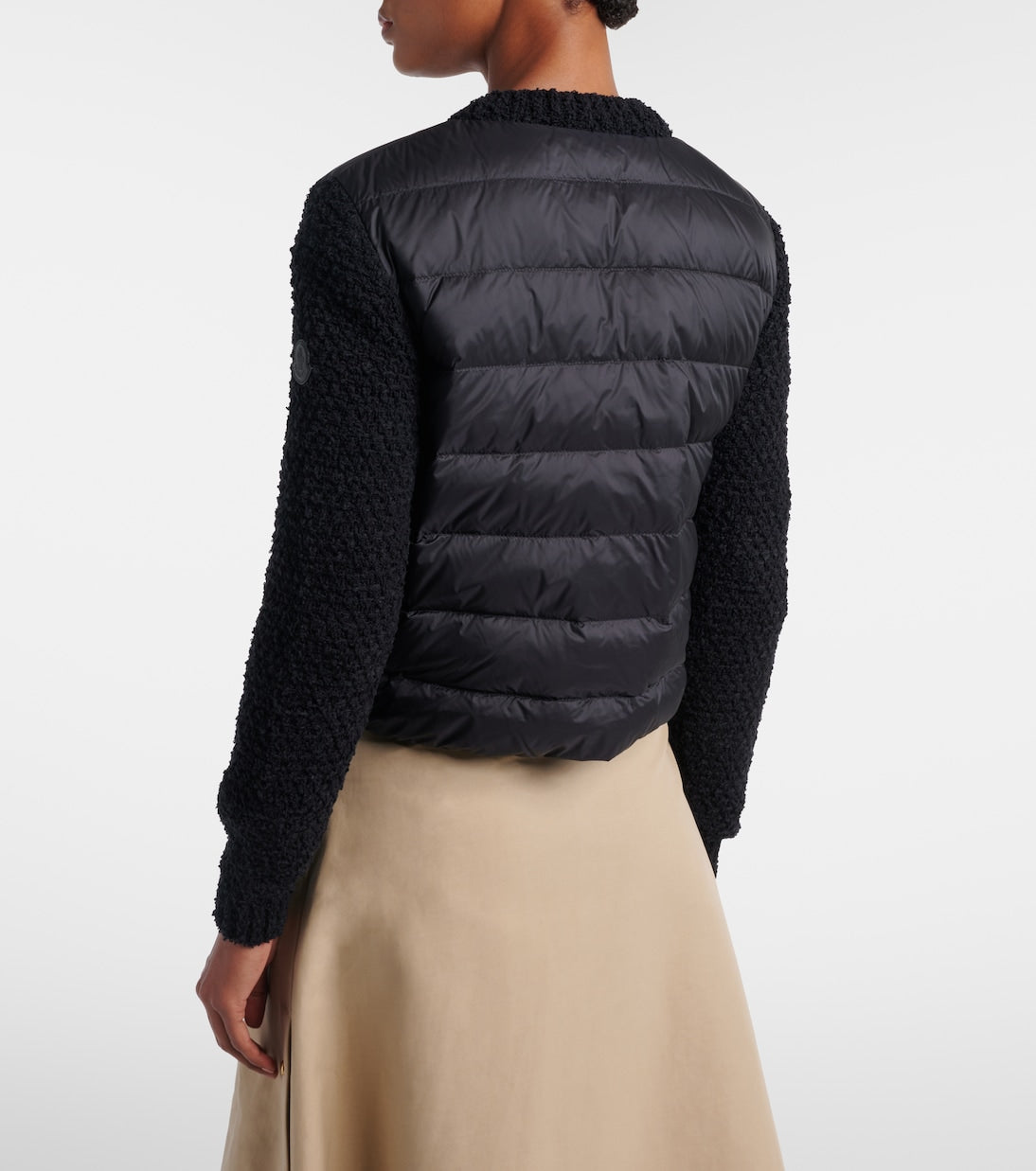 Moncler Down-paneled bouclé-trimmed zip-up cardigan