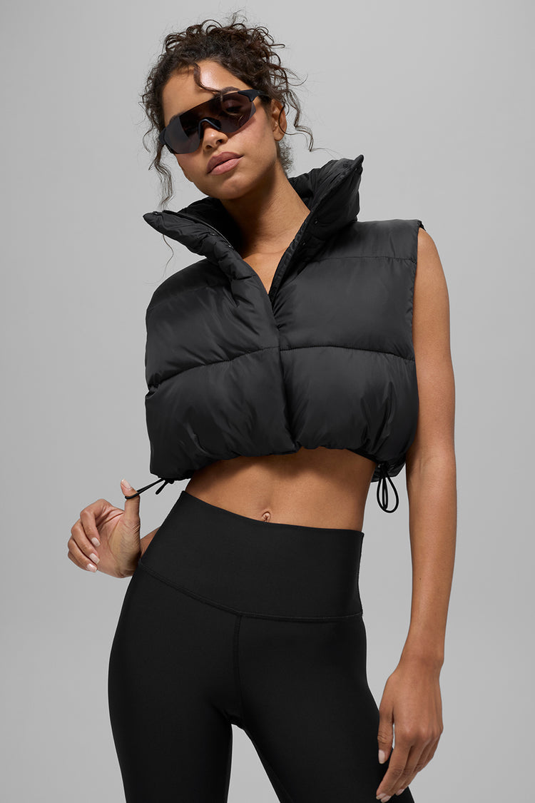Alo Yoga Cropped Gold Rush Puffer Vest Black