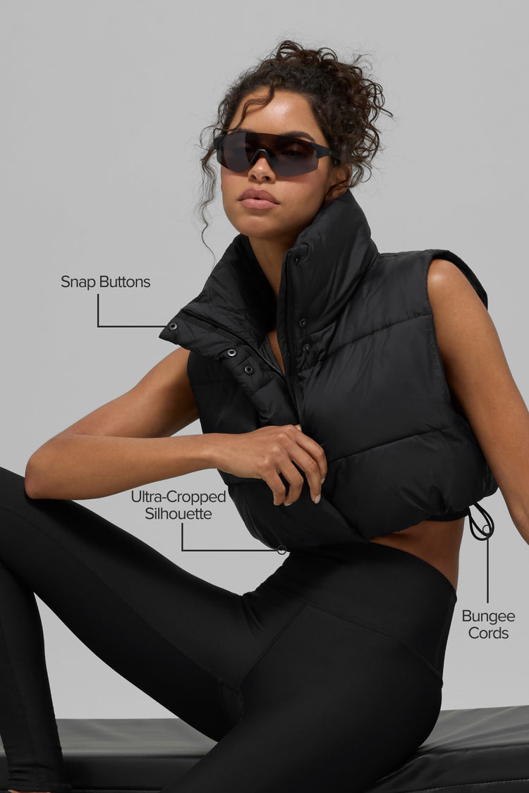 Alo Yoga Cropped Gold Rush Puffer Vest Black