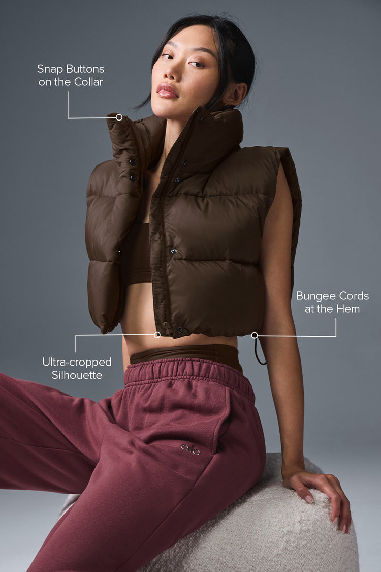 Alo Yoga Cropped Gold Rush Puffer Vest Espresso