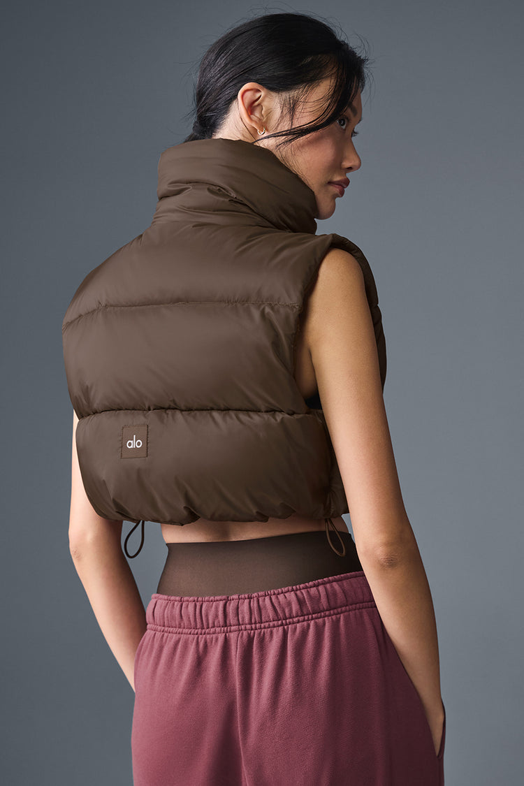 Alo Yoga Cropped Gold Rush Puffer Vest Espresso