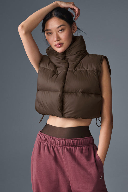 Alo Yoga Cropped Gold Rush Puffer Vest Espresso