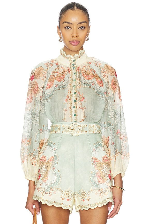 Zimmermann Daylight Blouse in Wallpaper Floral Mint