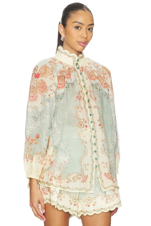 Zimmermann Daylight Blouse in Wallpaper Floral Mint