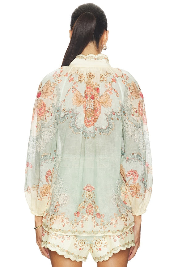 Zimmermann Daylight Blouse in Wallpaper Floral Mint