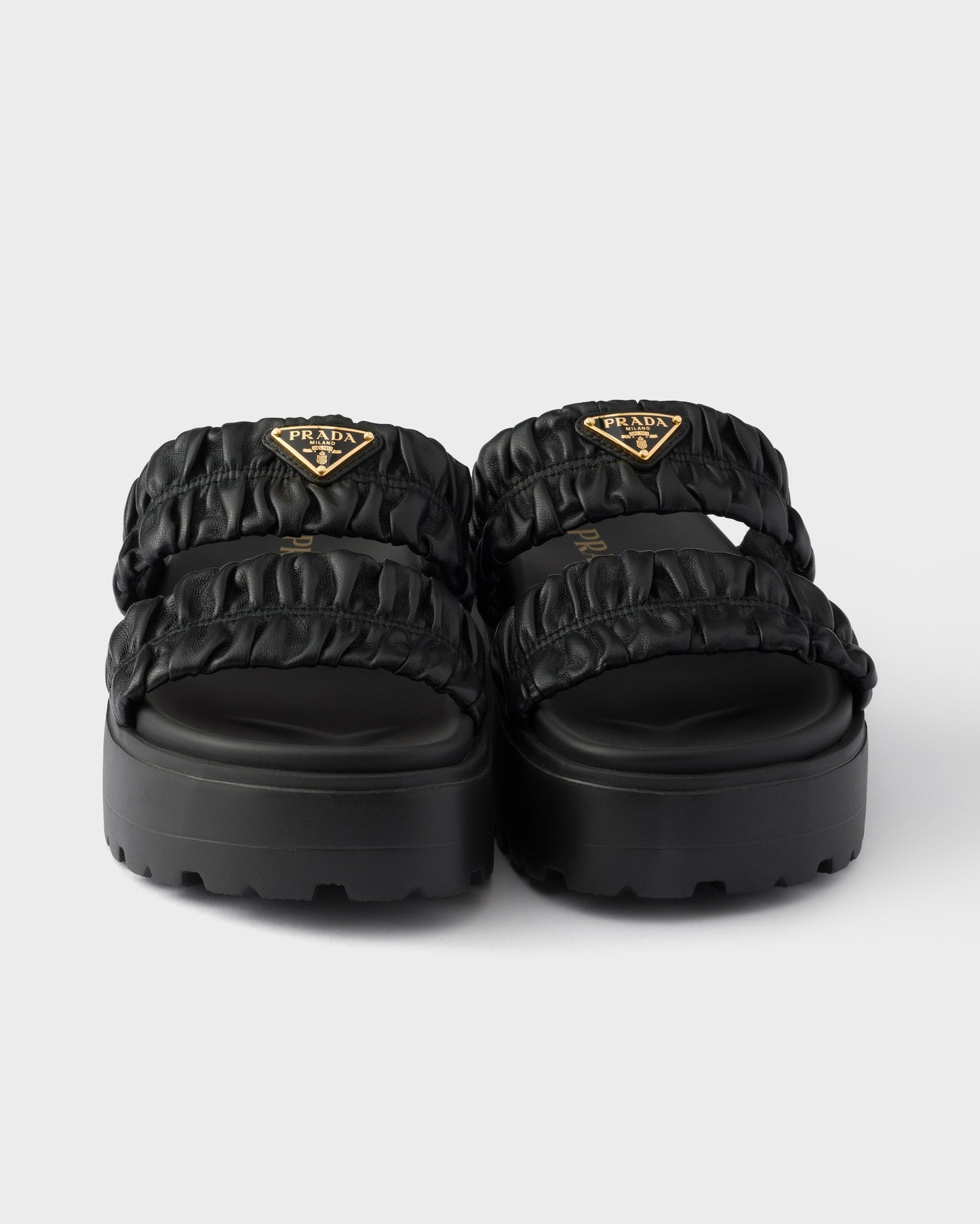 Prada Matelassé nappa leather flatform slides