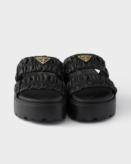 Prada Matelassé nappa leather flatform slides