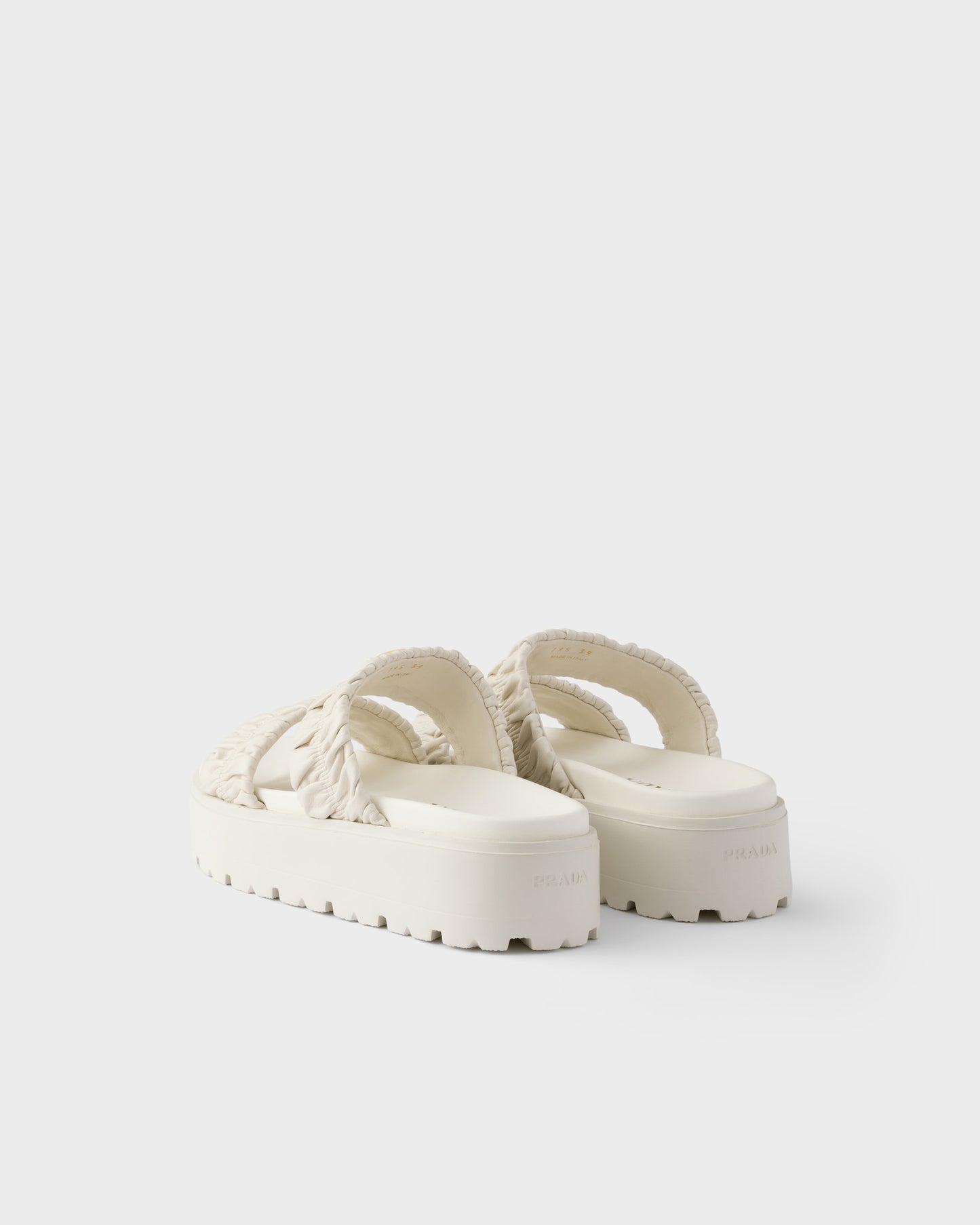 Prada Matelassé nappa leather flatform slides White
