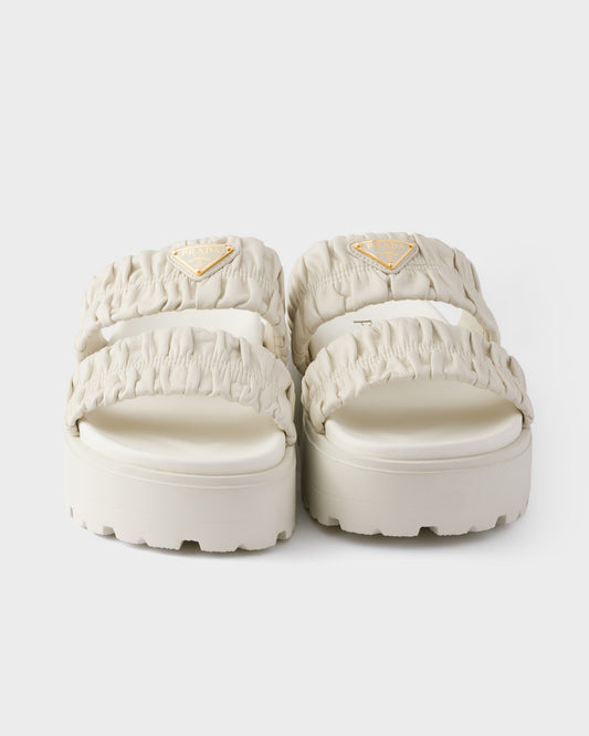 Prada Matelassé nappa leather flatform slides White