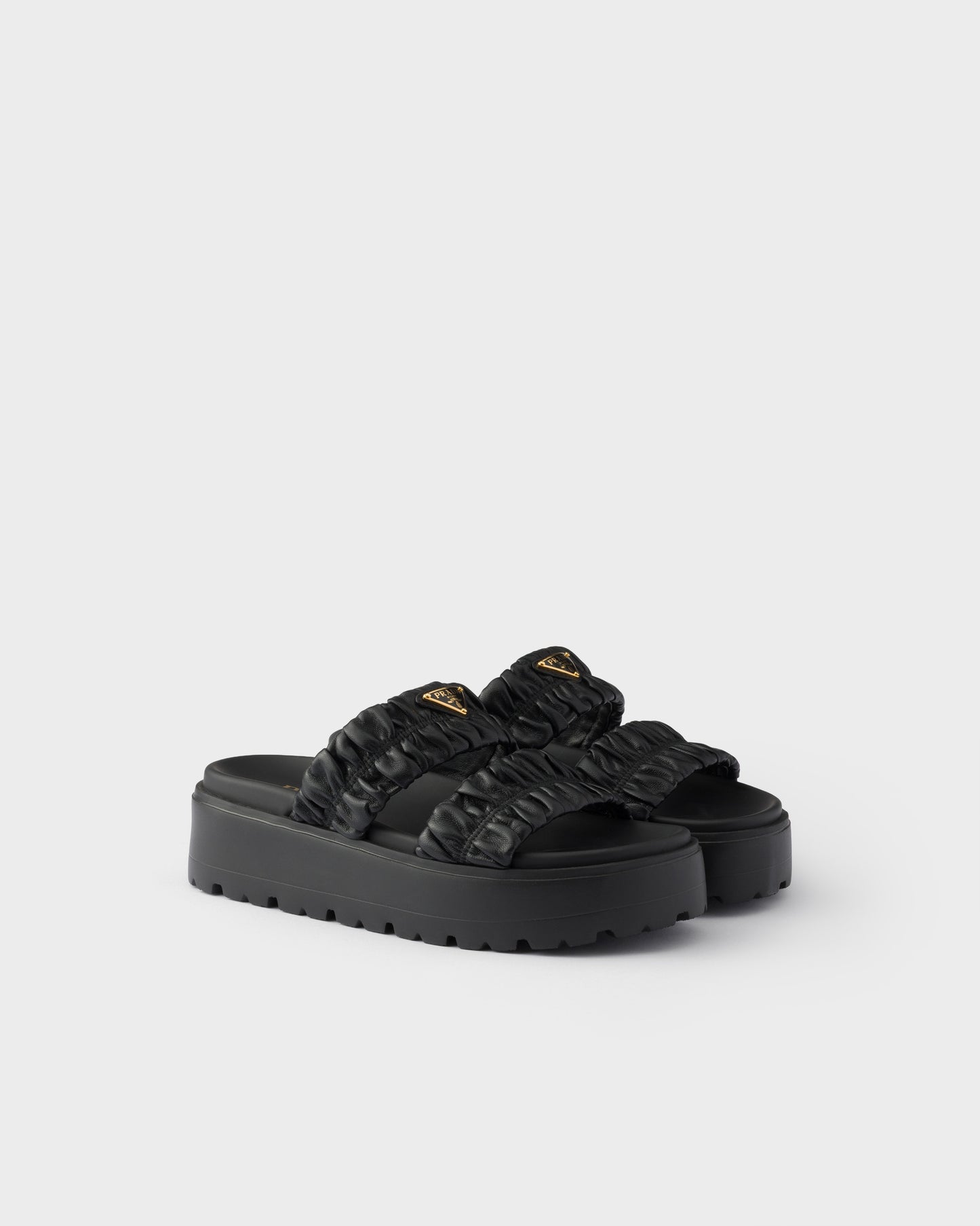 Prada Matelassé nappa leather flatform slides