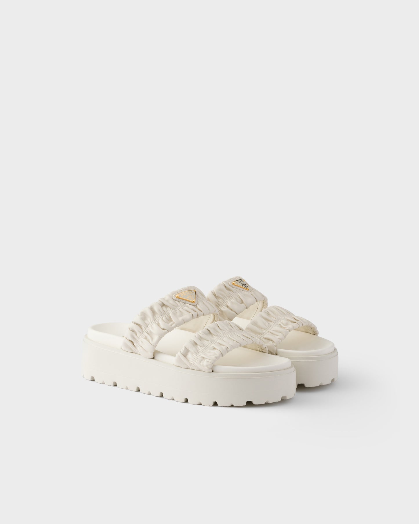 Prada Matelassé nappa leather flatform slides White