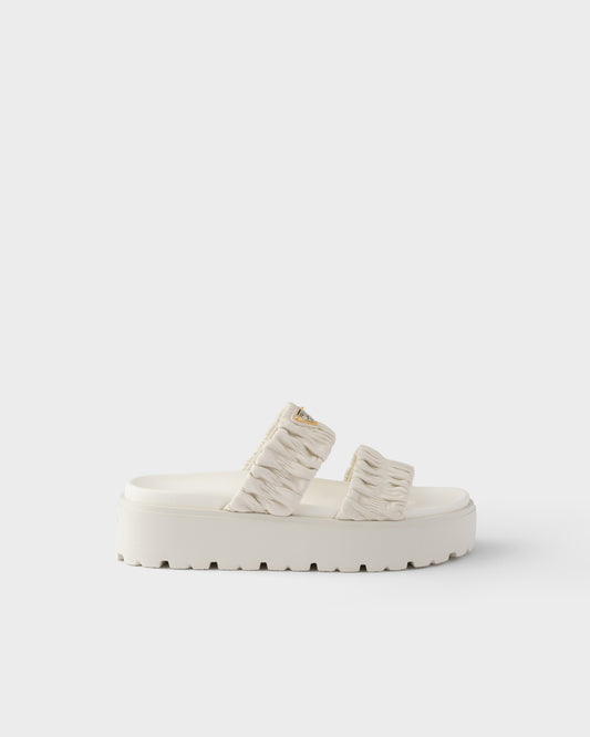 Prada Matelassé nappa leather flatform slides White