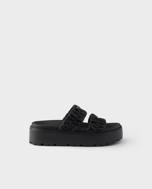Prada Matelassé nappa leather flatform slides