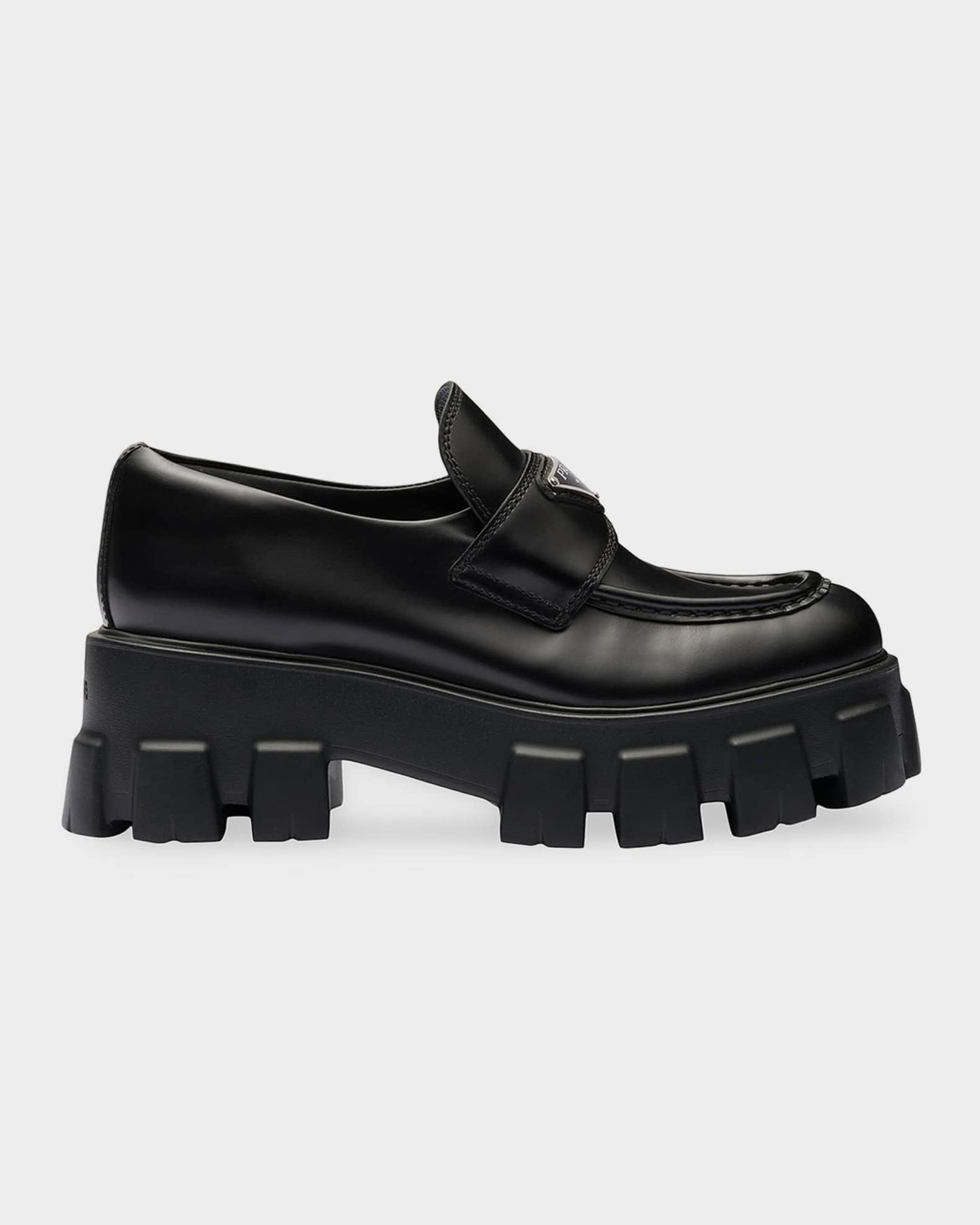 Prada Brushed Leather Monolith Loafers