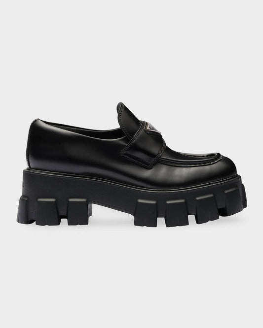 Prada Brushed Leather Monolith Loafers