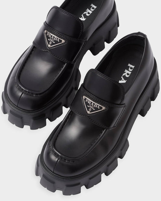 Prada Brushed Leather Monolith Loafers