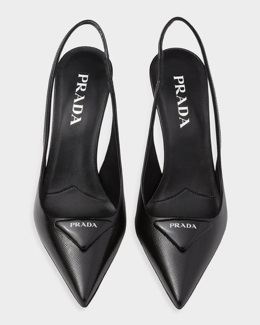 Prada Saffiano 75mm Patent Leather Slingback Pumps