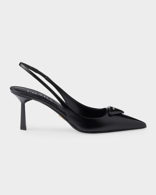 Prada Saffiano 75mm Patent Leather Slingback Pumps